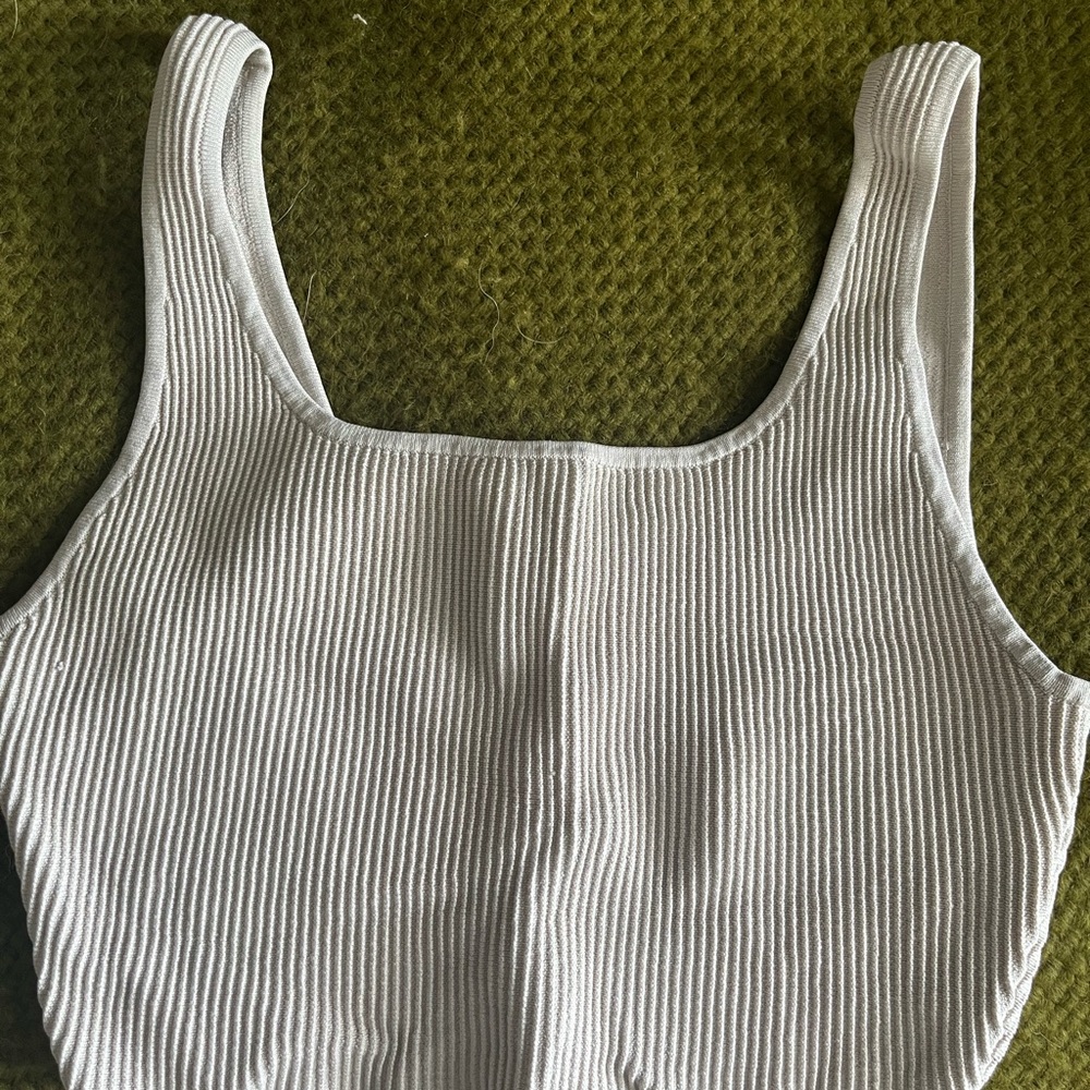 Babaton White Ribbed Square-Neck Tank Top